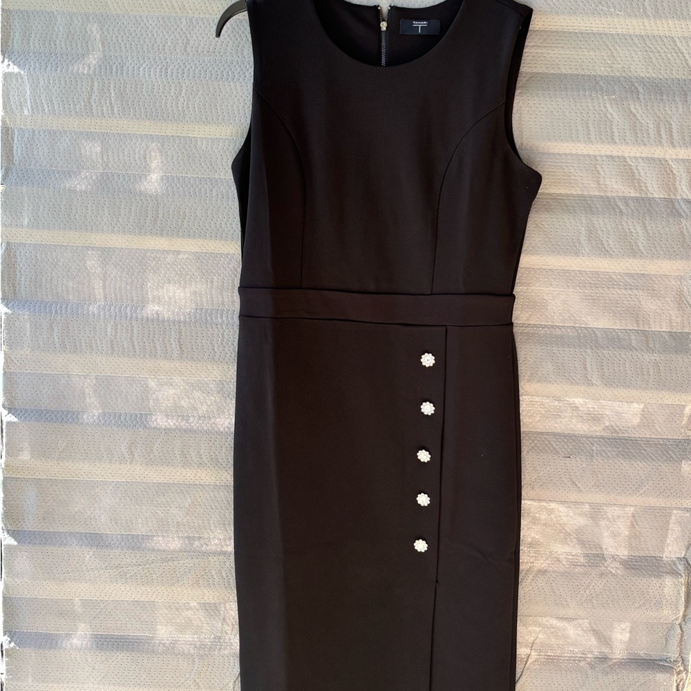 Tahari Black Textured Crewneck Dress with Back Zip